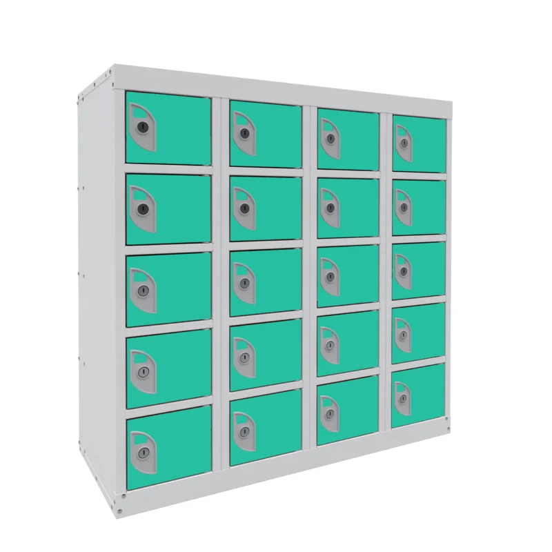 QMP Mobile Phone Charging Lockers - 20 Door - Half Height Lagoon