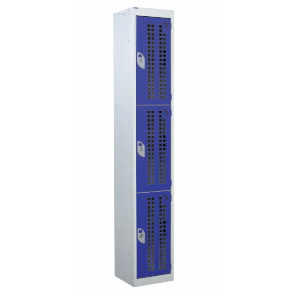 QMP Perforated Lockers - 3 Door Blue