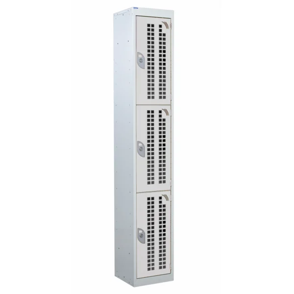 QMP Perforated Lockers - 3 Door Light Grey