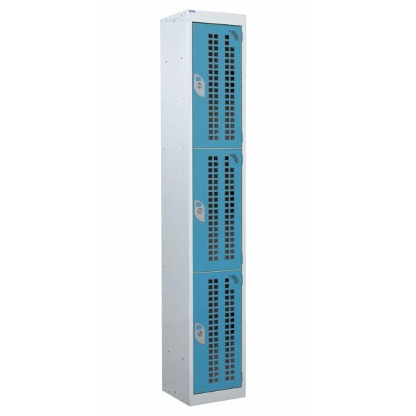 QMP Perforated Lockers - 3 Door Light Blue