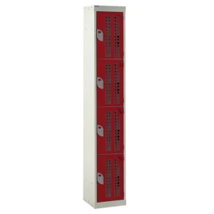 QMP Perforated Lockers - 4 Door Red