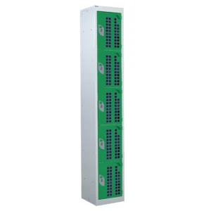 QMP Perforated Lockers - 5 Door Green