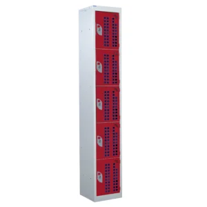 QMP Perforated Lockers - 5 Door Red