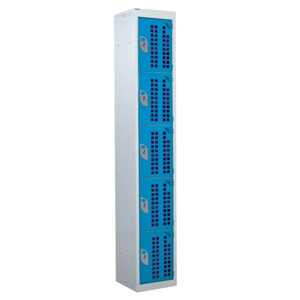 QMP Perforated Lockers - 5 Door Light Blue