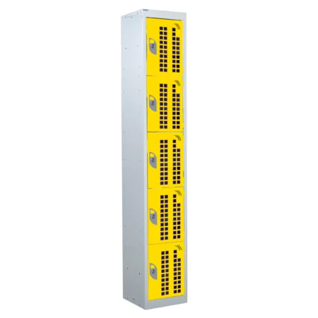 QMP Perforated Lockers - 5 Door Yellow