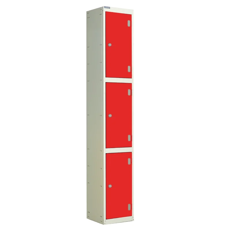 QMP Solid Laminate Door Lockers - 3 Door Spectrum Red