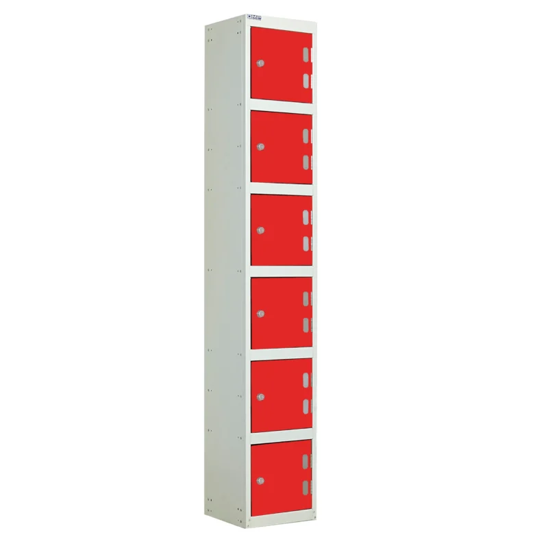 QMP Laminate Splash Lockers - 6 Door Spectrum Red