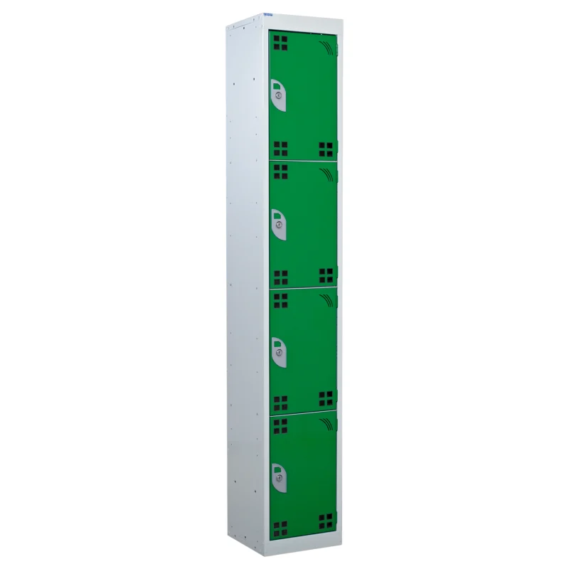 QMP Tool Charging Lockers - 4 Door Perforated Green