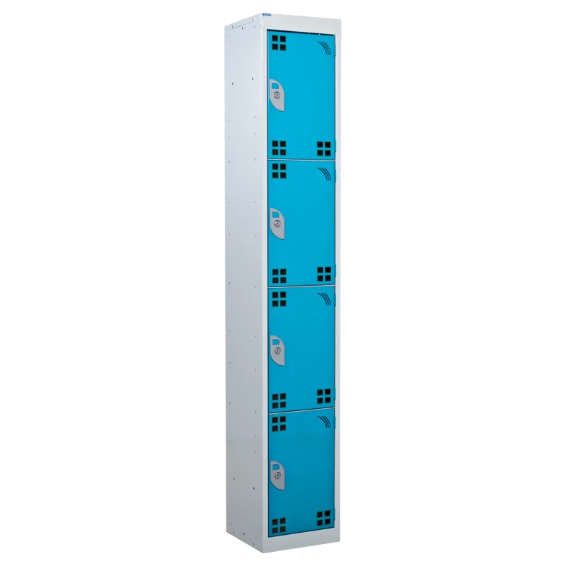 QMP Tool Charging Lockers - 4 Door Perforated Light Blue