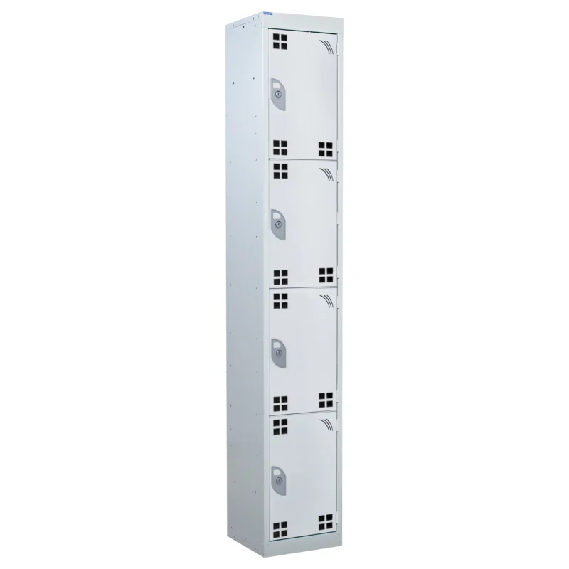 QMP Tool Charging Lockers - 4 Door Perforated Grey