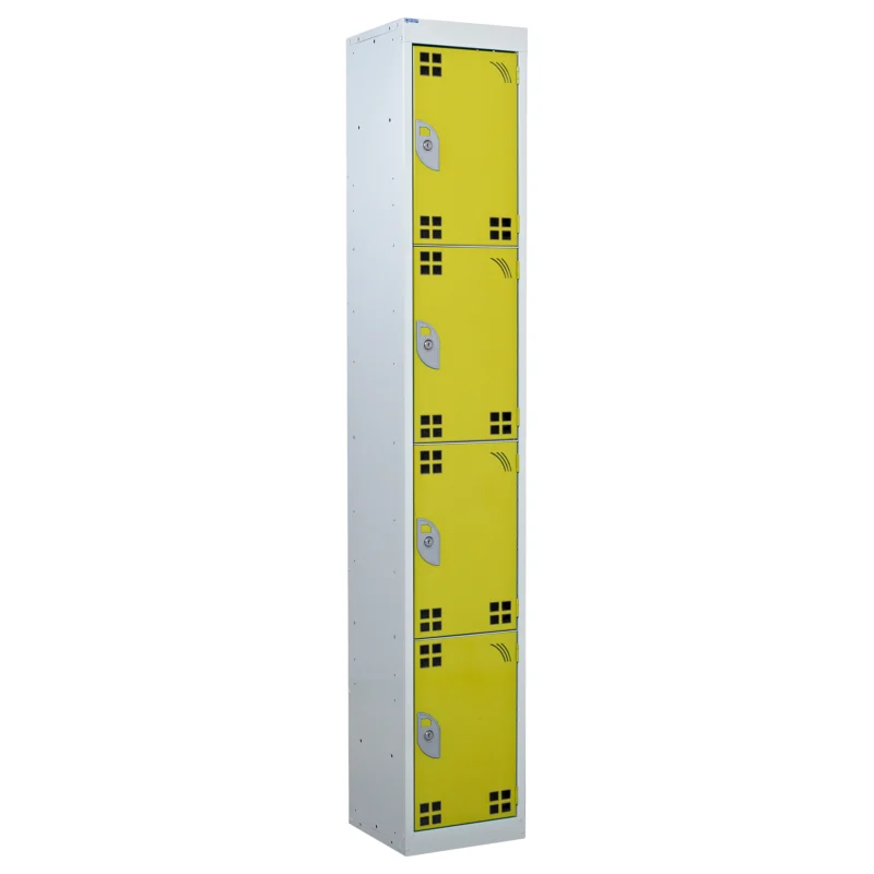 QMP Tool Charging Lockers - 4 Door Perforated Yellow