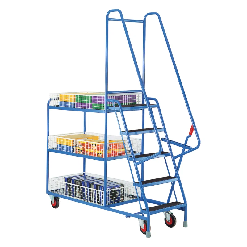 Steptek Heavy Duty Mobile Step Trolley Baskets