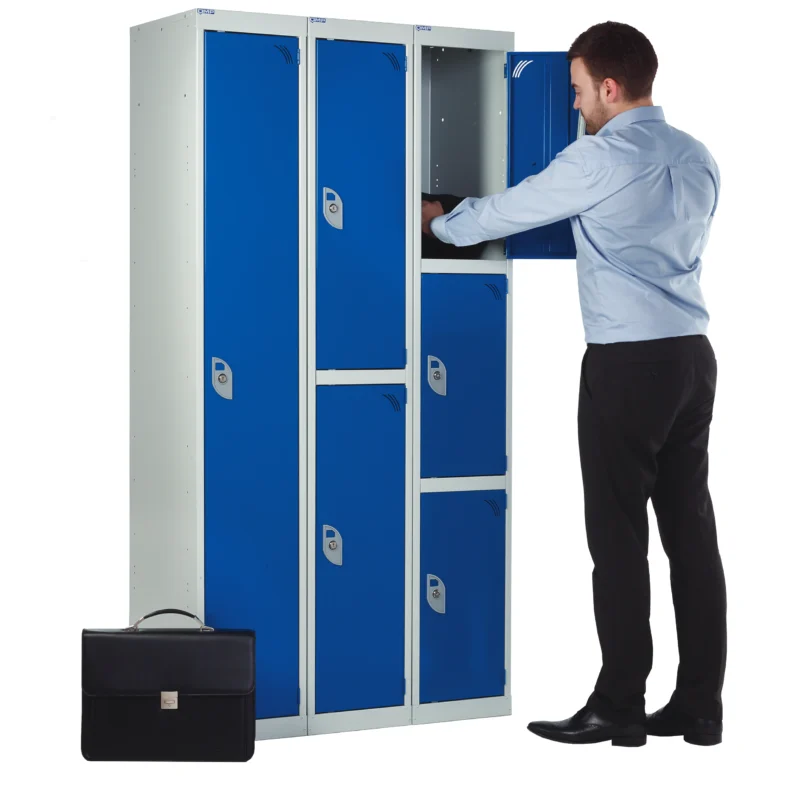 Secure lockers group in blue