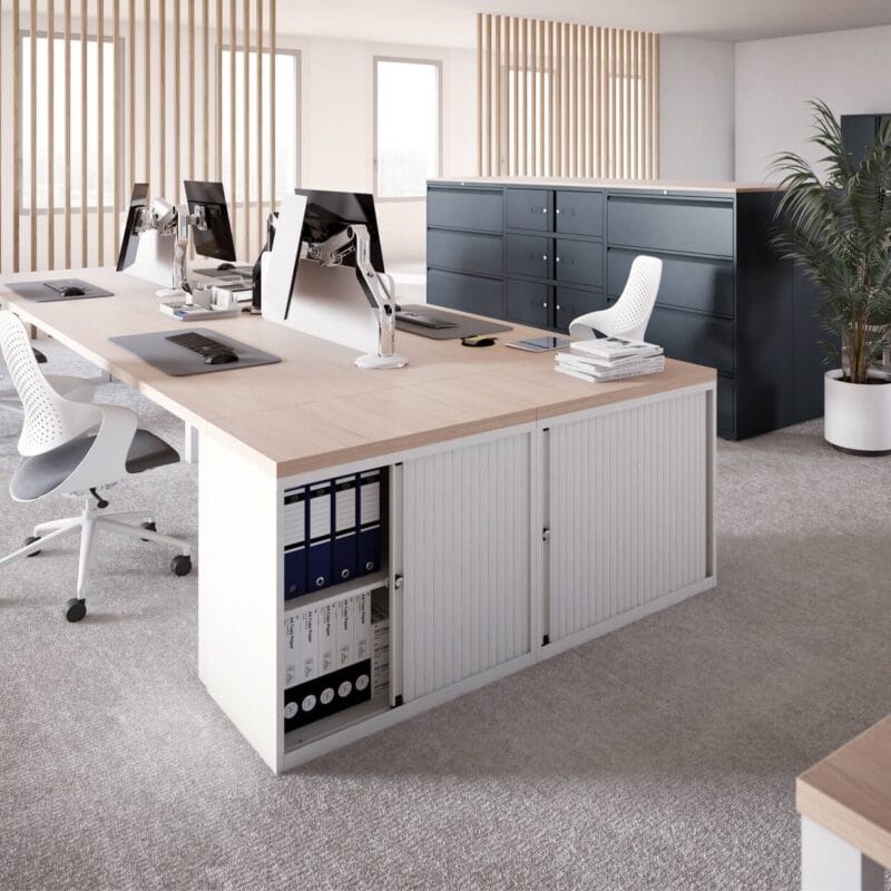 Bisley Essentials 4-Shelf Lockable Tambour Cupboard | 1970H x 1000W In Situ