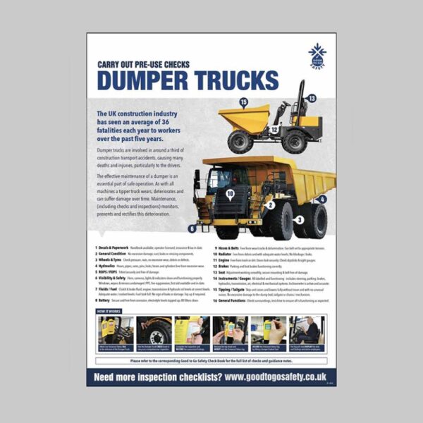 Dumper Truck Inspection Checklist - A2 Safety Poster