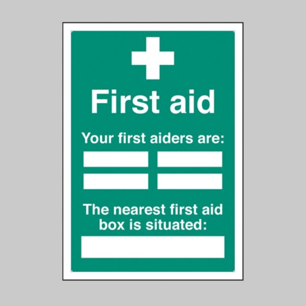 First Aiders The Nearest First Aid Box Is Situated - Adapt-a-Sign - Safety Signs