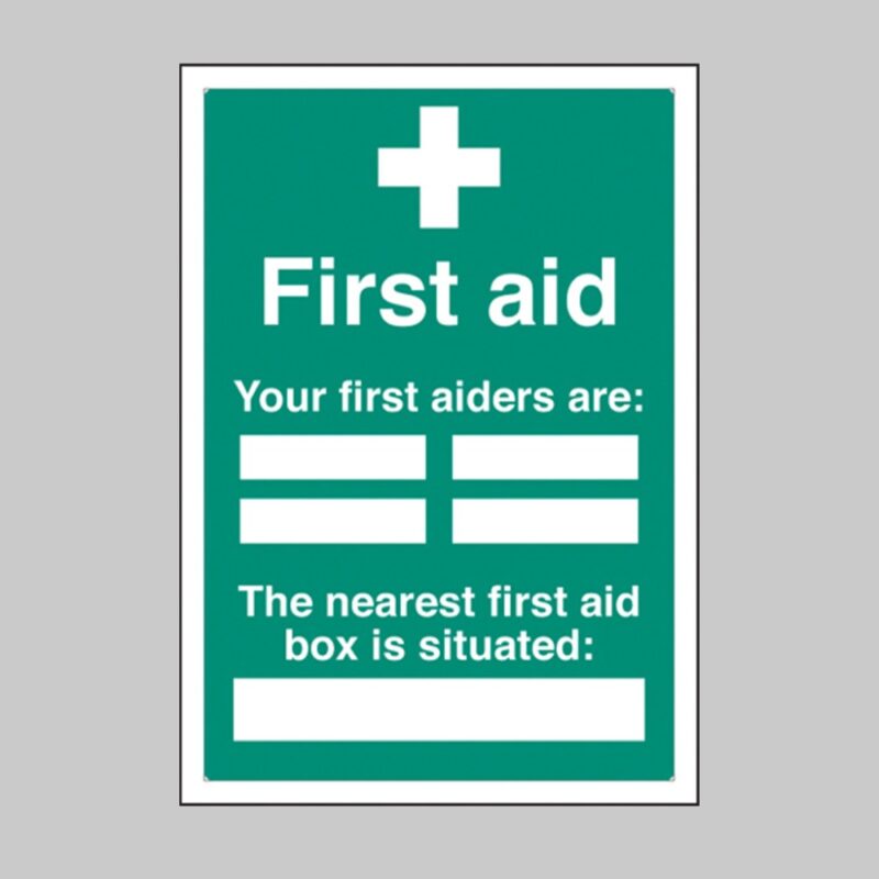 First Aiders The Nearest First Aid Box Is Situated - Adapt-a-Sign - Safety Signs