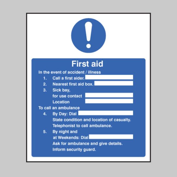 First Aid in the Event of Accident / Illness - Safety Signs