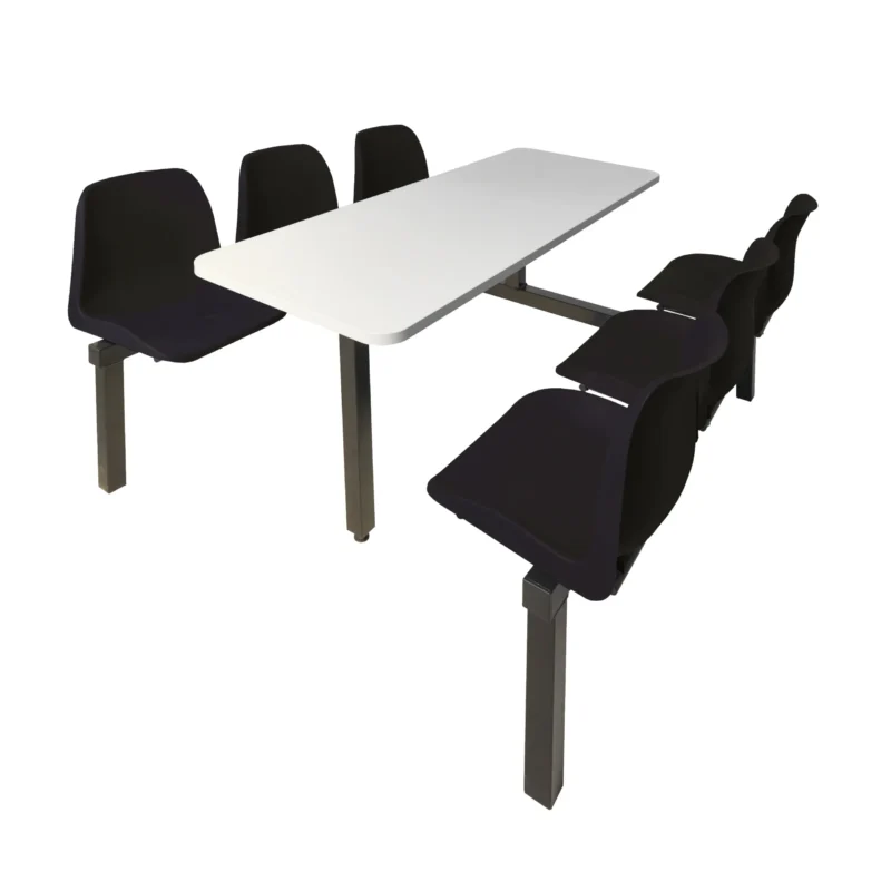 QMP Express Canteen Seating - Table & Chairs - 6 Seater Double Entry Unit Black