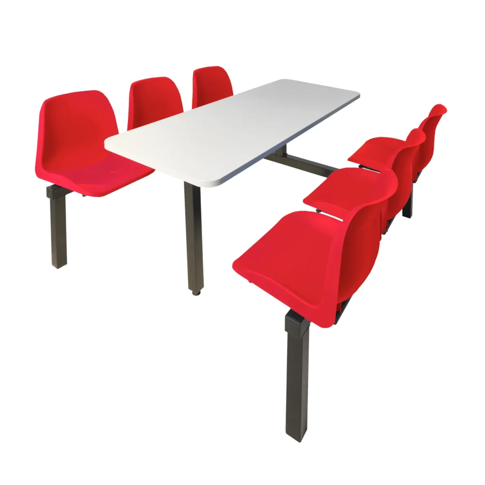 QMP Express Canteen Seating - Table & Chairs - 6 Seater Double Entry Unit Red