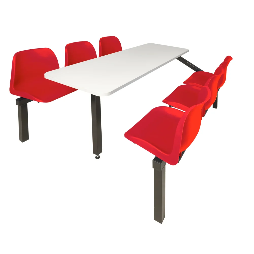 QMP Express Canteen Seating - Table & Chairs - 6 Seater Single Entry Unit Red