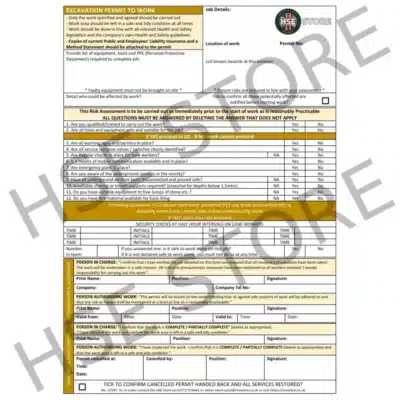 Permit to work - excavation - pad of 50