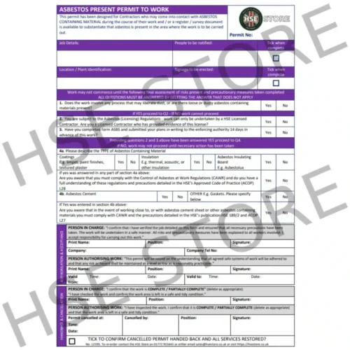Permit To Work - Asbestos - Pad of 50