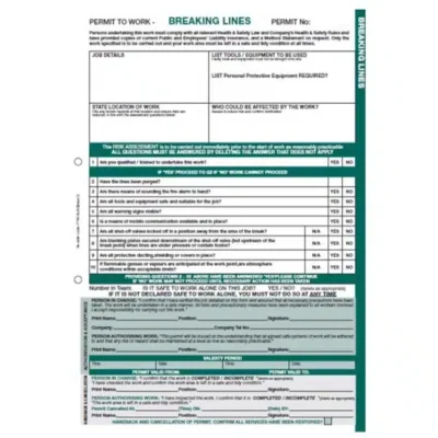 Hse Store Homepage 232 Breaking lines permit to work triplicate pad with 50 a4 ncr forms for hazardous site safety