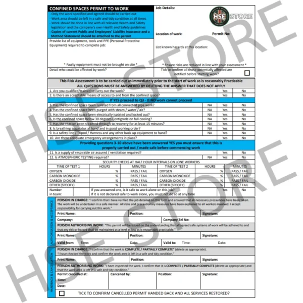 Permit To Work - Confined Spaces - Pad of 50