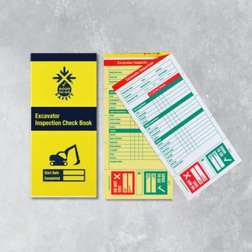 Good to Go excavator inspection checklist with 25 duplicate carbon retention check forms