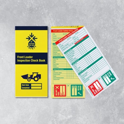 Good to Go front loader inspection checklist with 25 duplicate carbon retention check forms