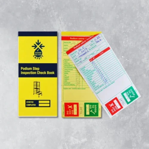 Good to Go podium step inspection checklist with 25 duplicate carbon retention check forms