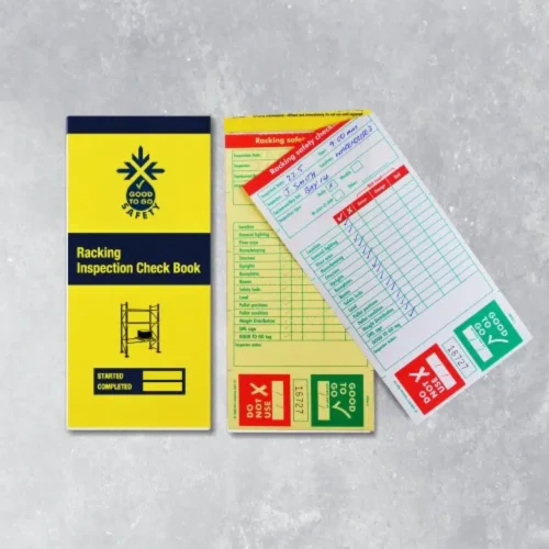 Good to Go racking inspection checklist with 25 duplicate carbon retention check forms