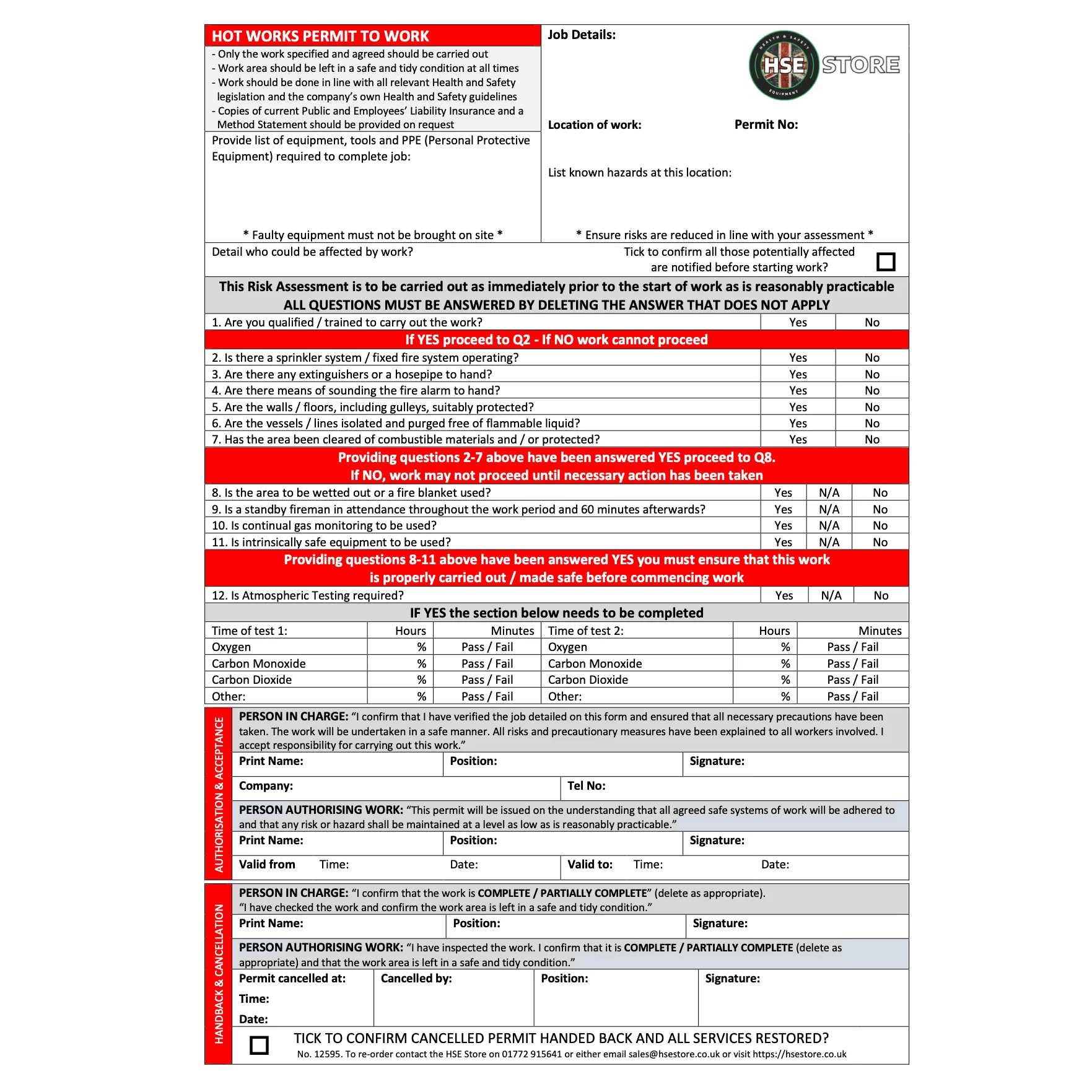 Permit To Work - Hot Works - Pad Of 50 1 Hot works permit to work triplicate pad with 50 a4 ncr forms for hazardous site safety