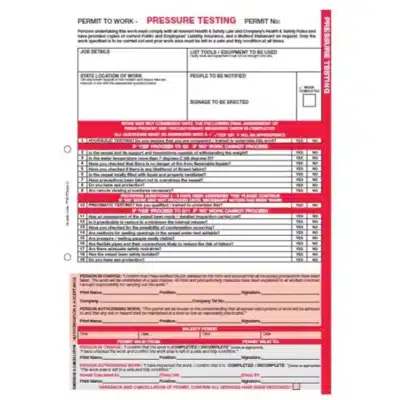 Hse Store Homepage 237 Pressure testing permit to work triplicate pad with 50 a4 ncr forms for hazardous site safety