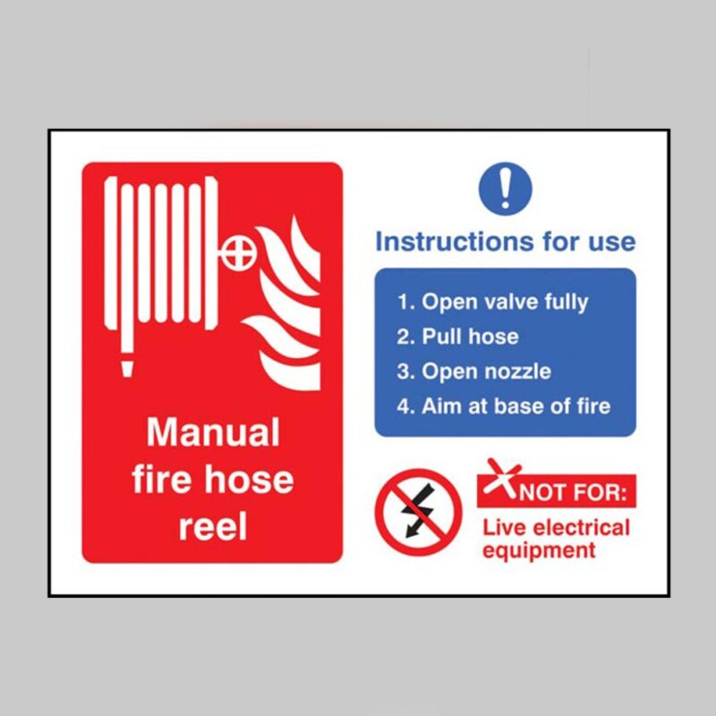 Manual Fire Hose Reel with Instructions for Use - Safety Signs