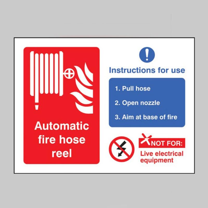Automatic Fire Hose Reel with Instructions for Use - Safety Signs