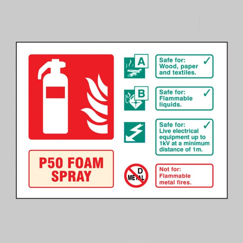 P50 Foam Spray Fire Extinguisher Identification - Safety Signs