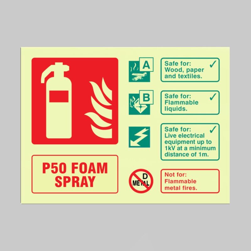 P50 Foam Spray Fire Extinguisher Identification - Safety Signs