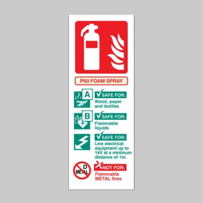 P50 Foam Spray Fire Extinguisher Identification - Safety Signs