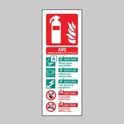 AVD (Aqueous Vermiculite Dispersion) Extinguisher Identification - Safety Signs
