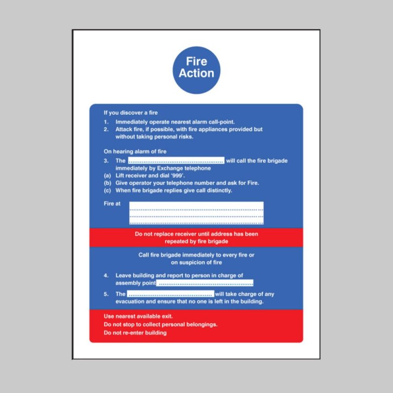 Fire Action (Dialled Manually) - Safety Signs