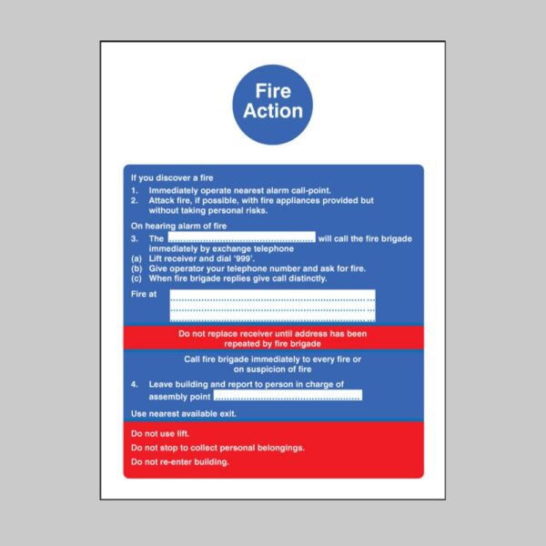 Fire Action with Lift (Dialled Manually) - Safety Signs
