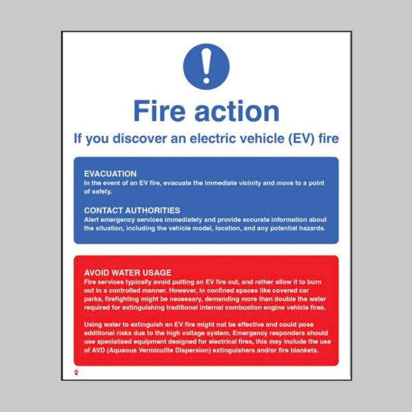 Fire Action - Electric Vehicle - Safety Signs