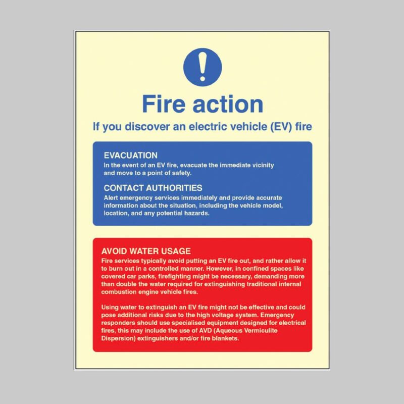 Fire Action - Electric Vehicle - Safety Signs