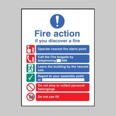 EEC Fire Action (Manual Call 999) - Lift in Building - Safety Signs