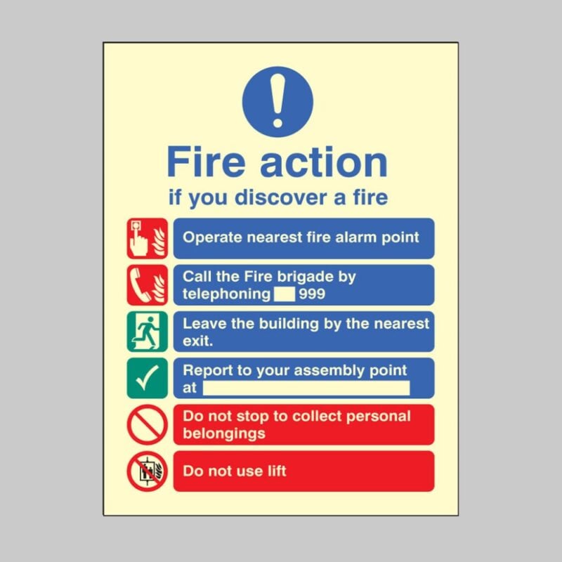 EEC Fire Action (Manual Call 999) - Lift in Building - Safety Signs