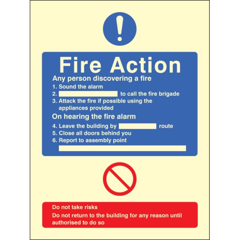 General Fire Action (No Lift in Building) - Safety Signs