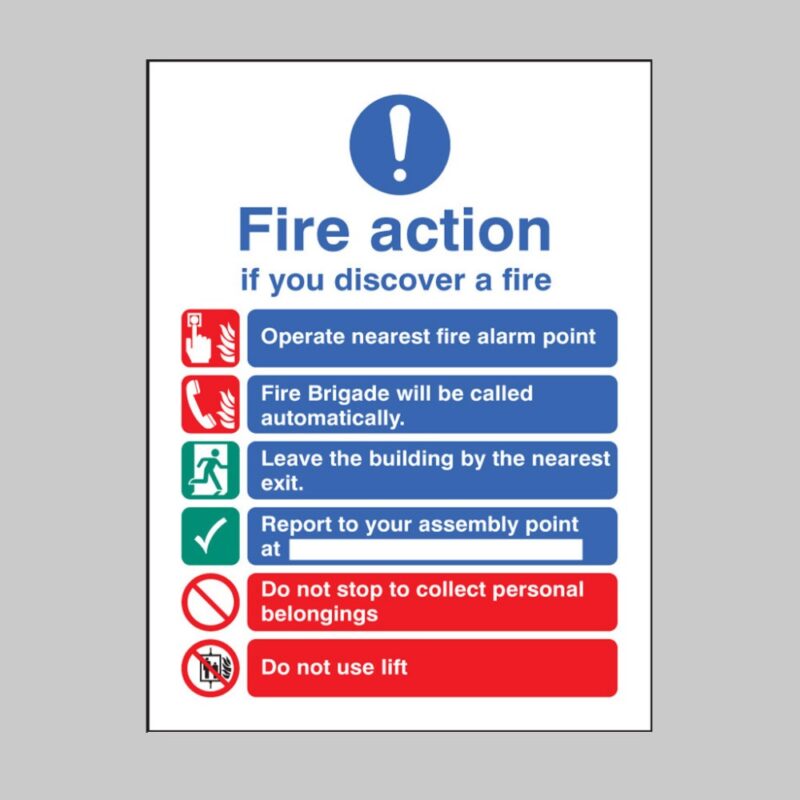 Fire Action - Auto Brigade - Lift - Safety Signs