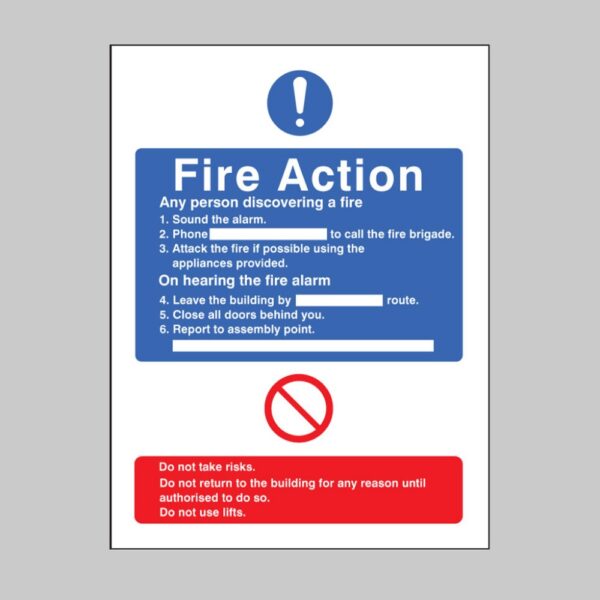 General Fire Action with Lift - Safety Signs